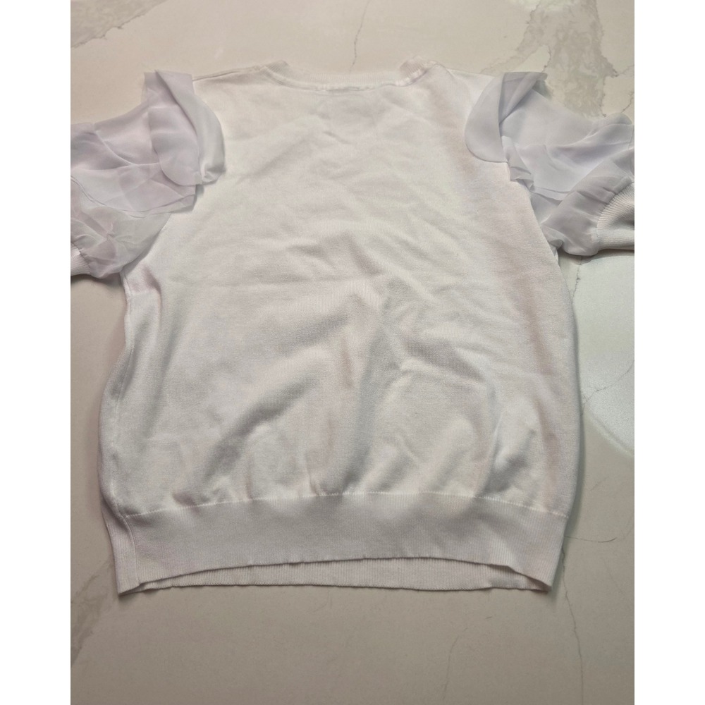 Nanette Lepore Womens White Short Sleeve Ruffle Tiered Knit Top New Small - Picture 6 of 11